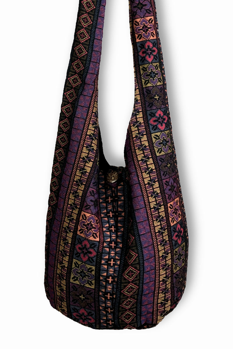 Purple Floral Hippie Crossbody Bag Ohethno