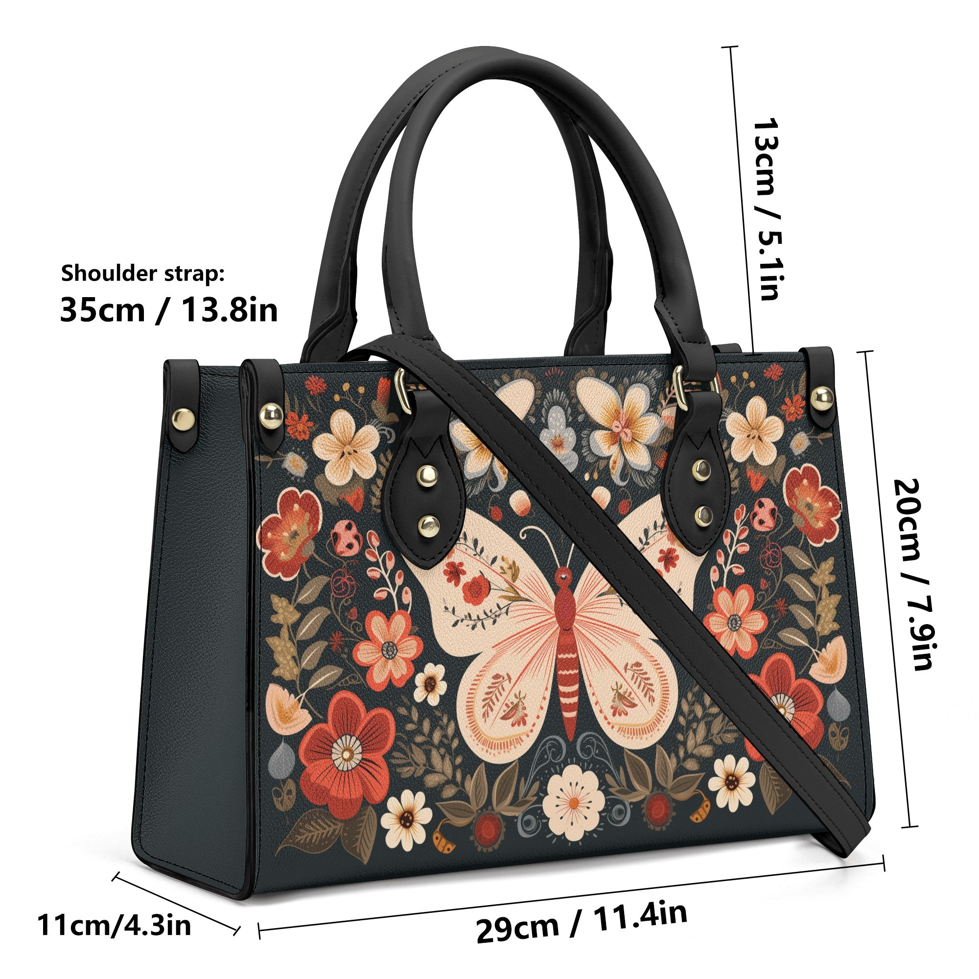 Ethnic Floral Butterfly Print Leather Tote Bag for Women