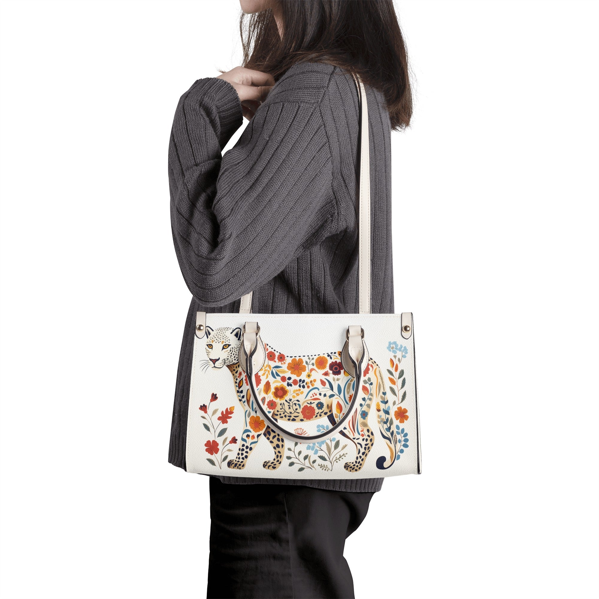 Leopard Print Floral Tote - Chic Vegan Leather