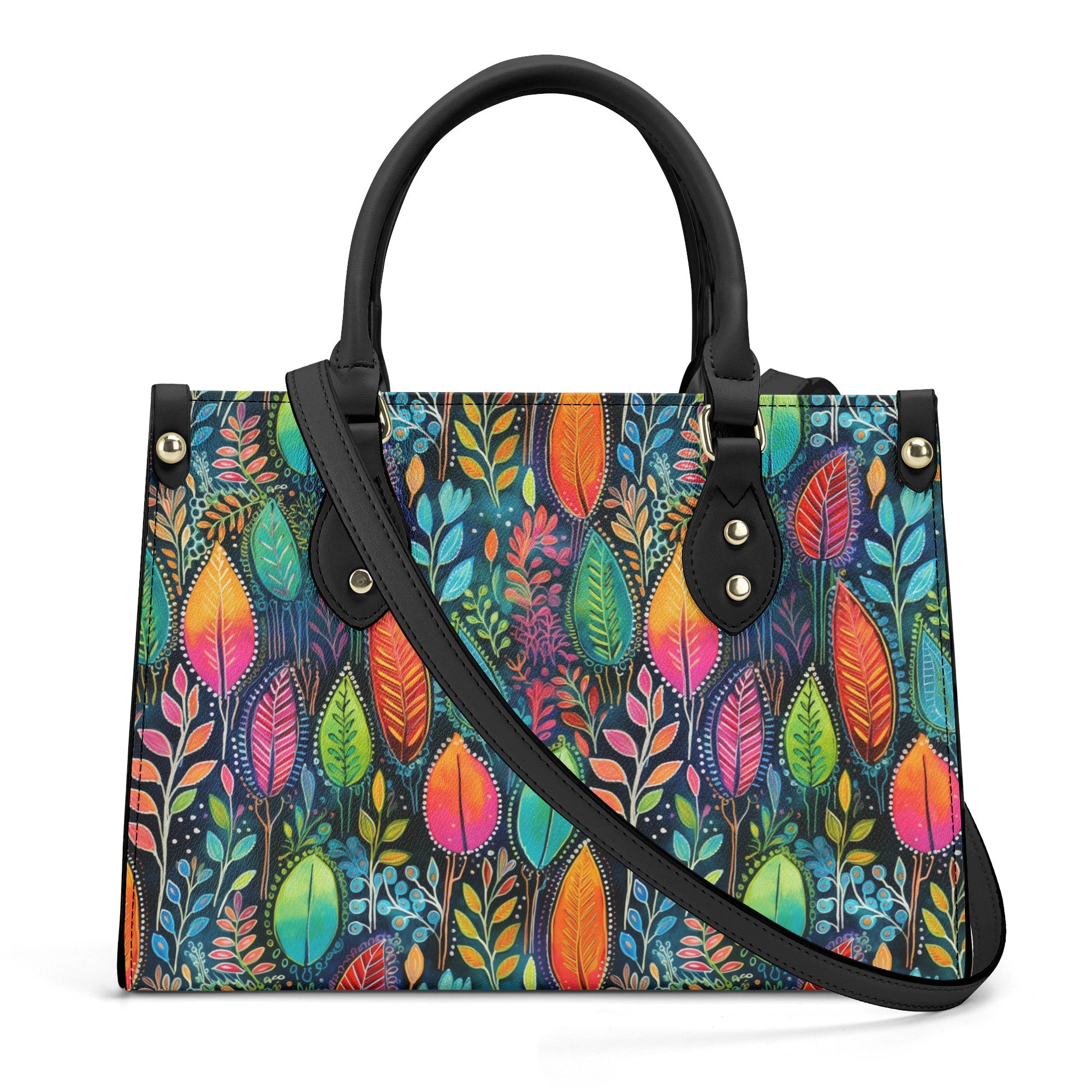 Colorful Botanical Leather Handbag