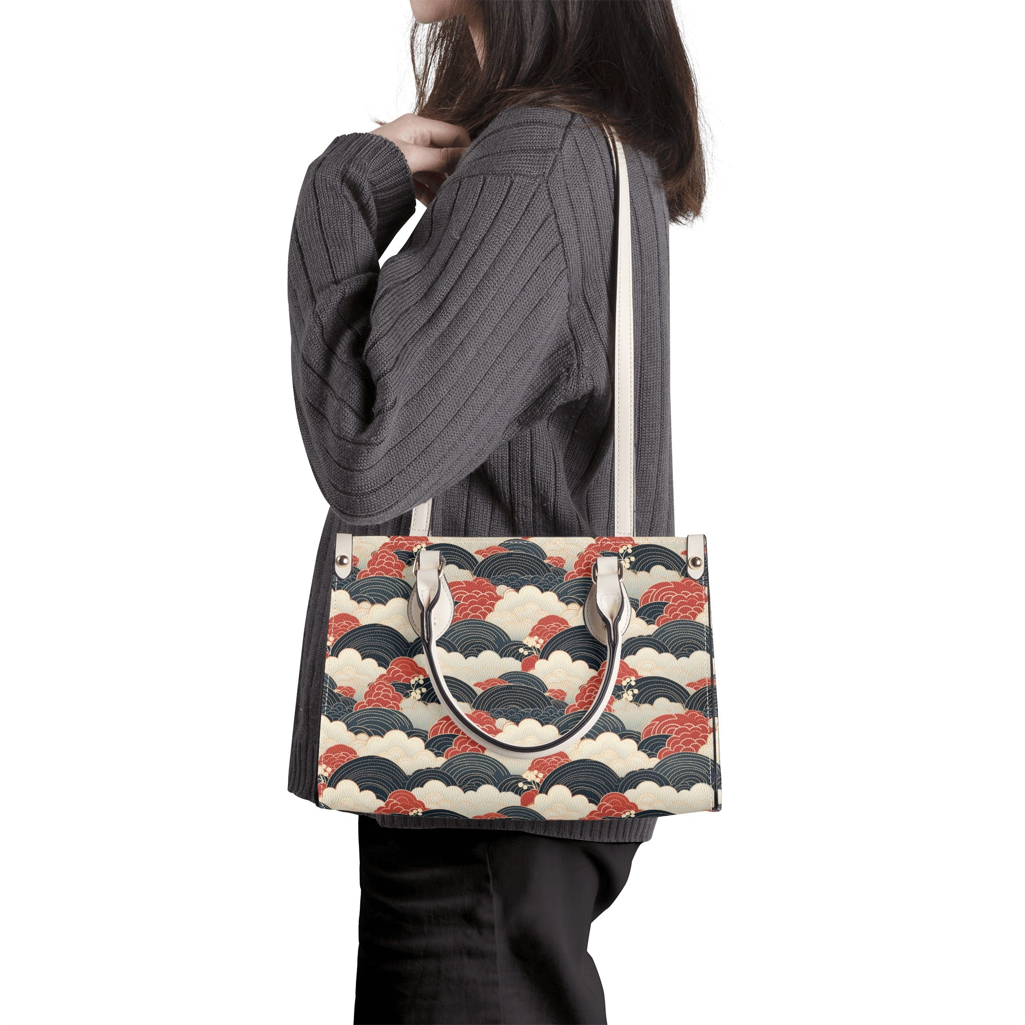 Seigaiha Wave Leather Handbag - Stylish