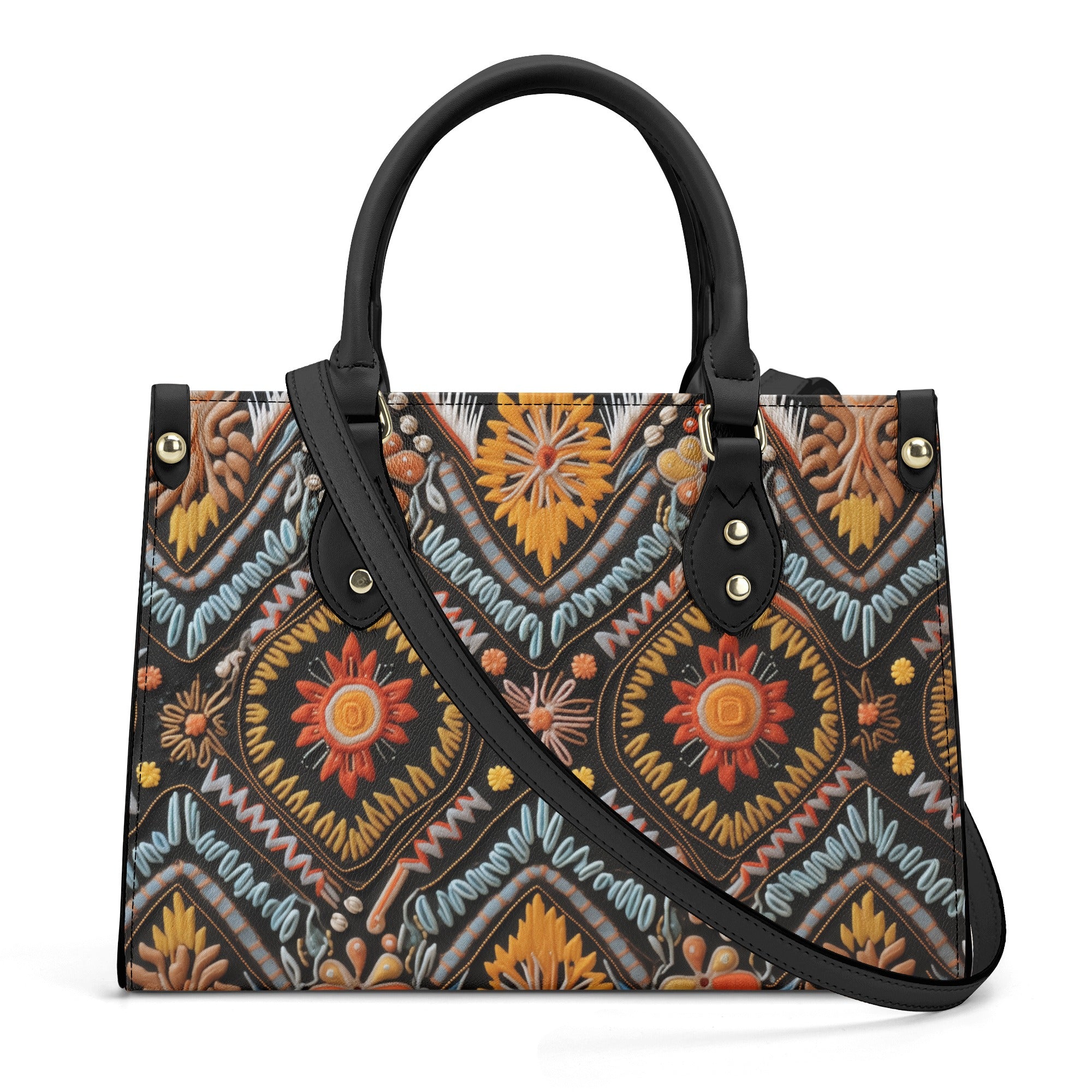 Native Embroidery Print Leather Handbag