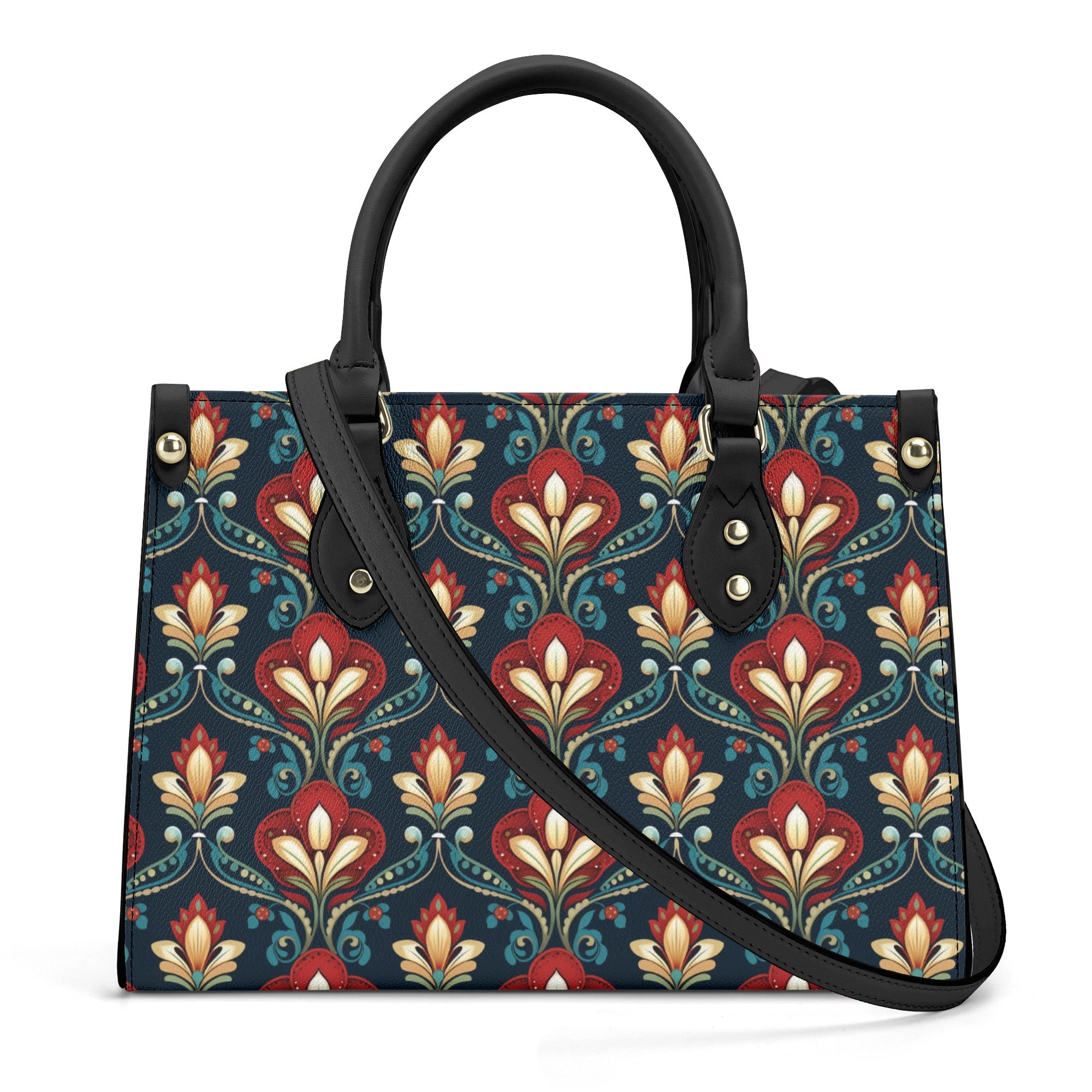 Regal Floral Motif Leather Handbag