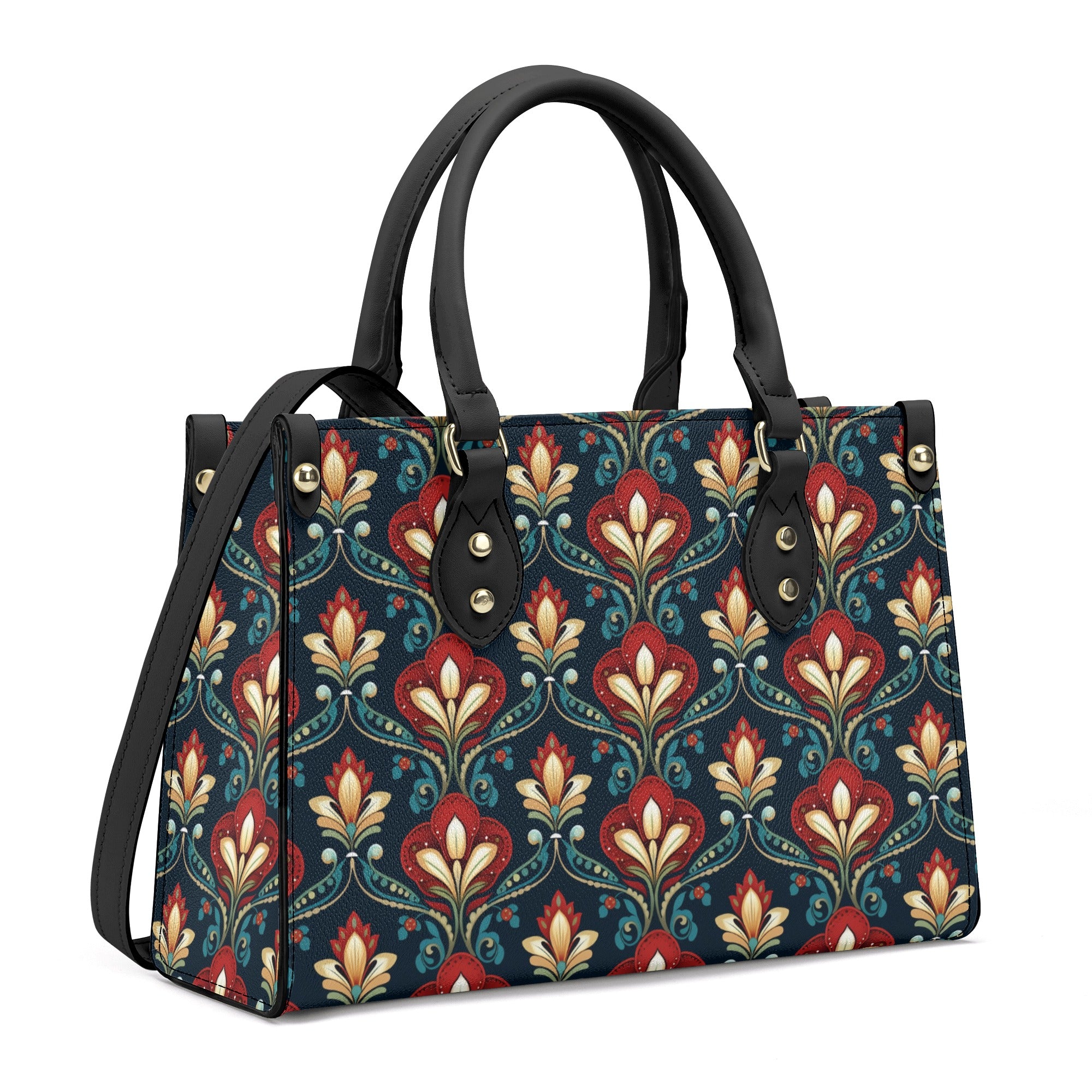 Regal Floral Motif Leather Handbag