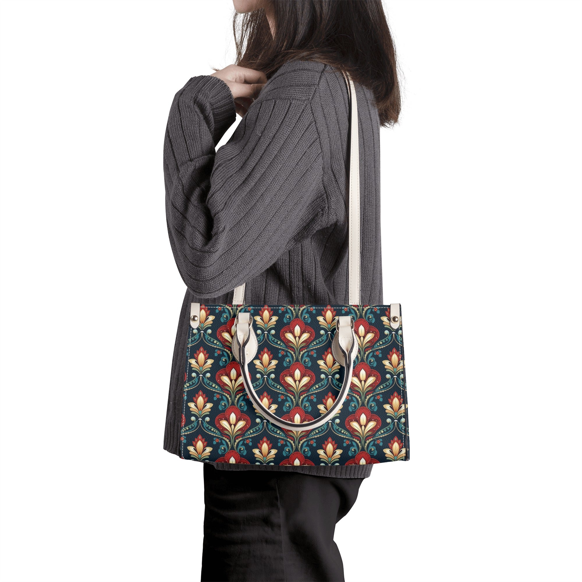 Regal Floral Motif Leather Handbag