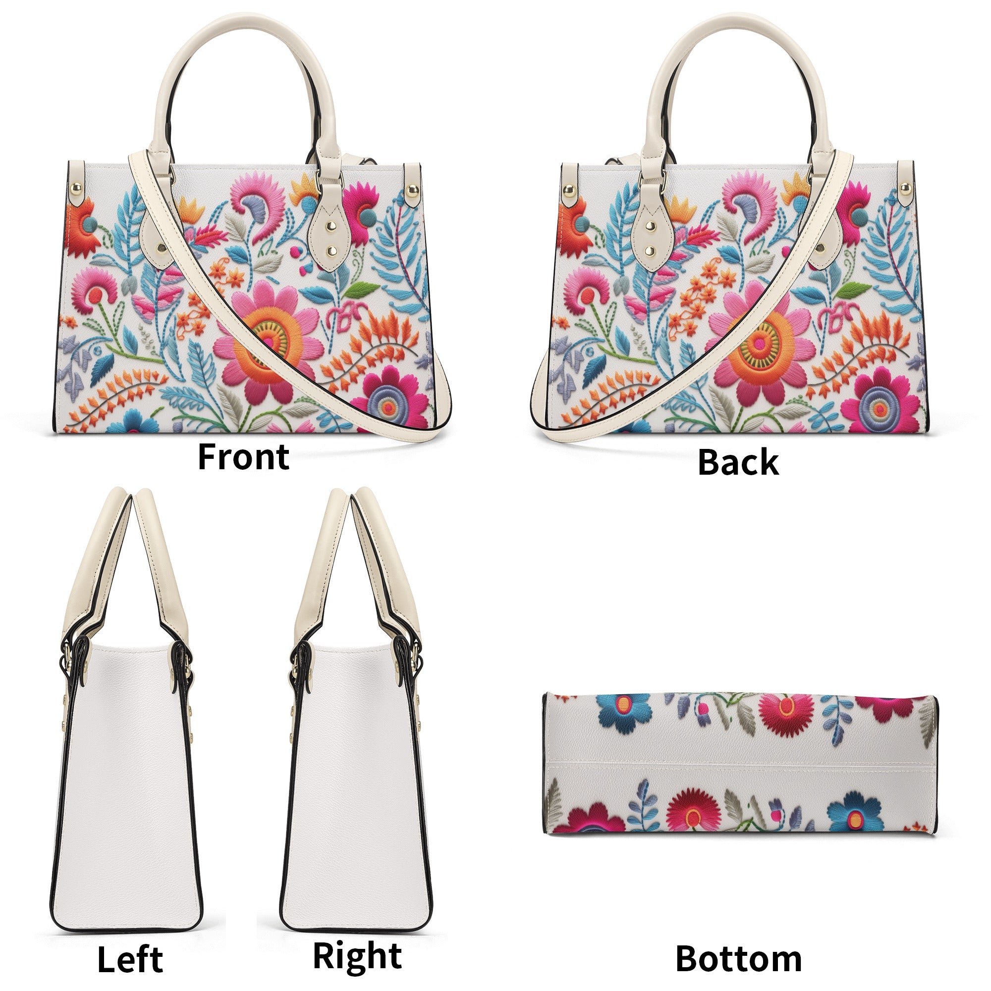 Embroidered Blossom Print Handbag - Timeless & Chic