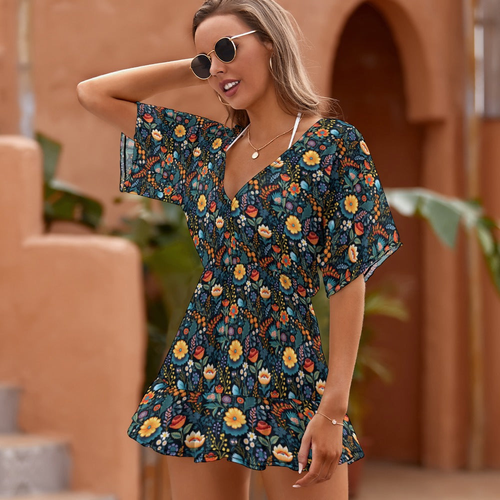 Summer Blossom V-Neck Cover-Up