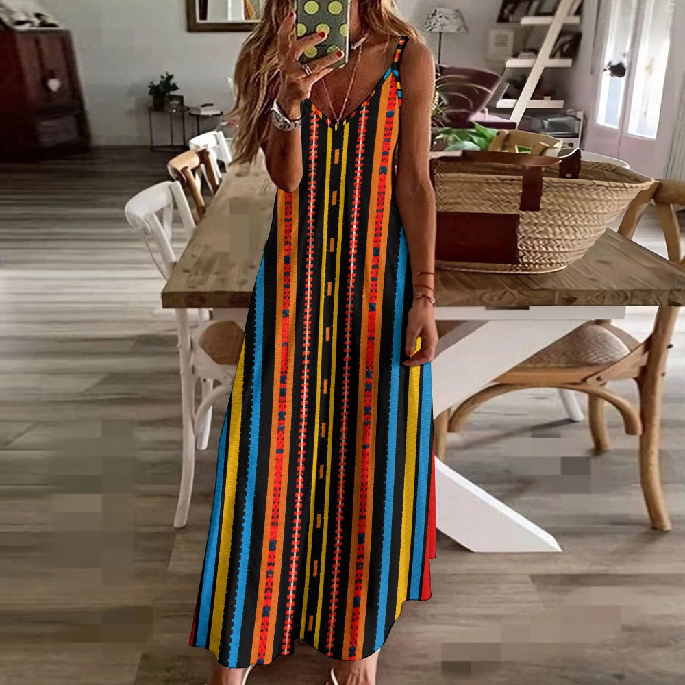 Vibrant Tribal Maxi Dress - Sleek & Striped