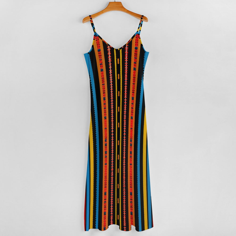 Vibrant Tribal Maxi Dress - Sleek & Striped