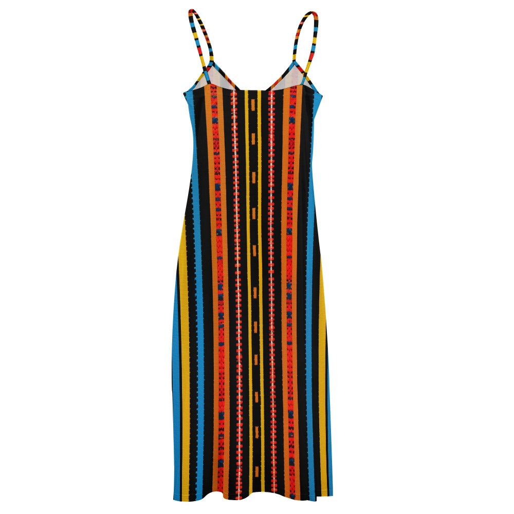 Vibrant Tribal Maxi Dress - Sleek & Striped