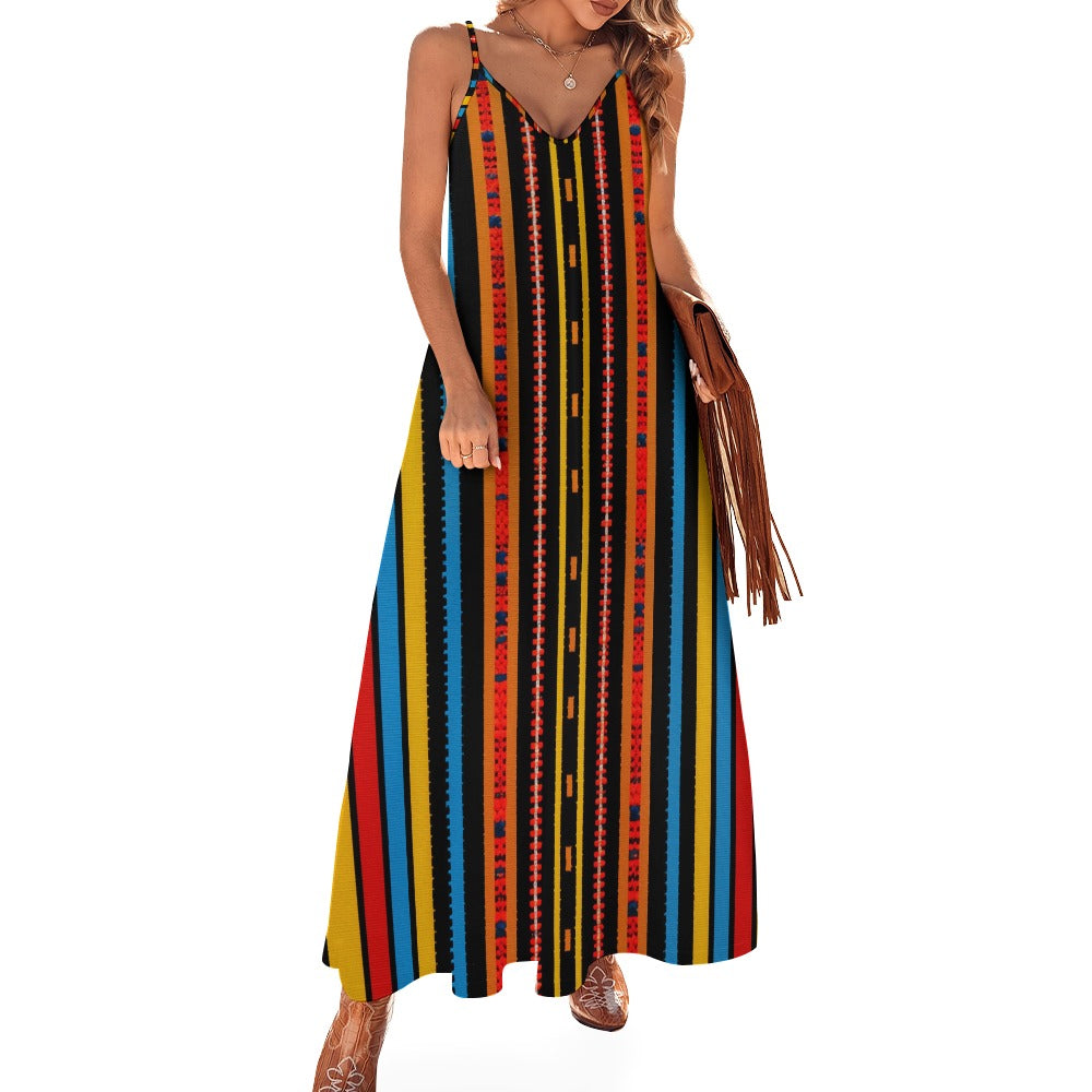 Vibrant Tribal Maxi Dress - Sleek & Striped