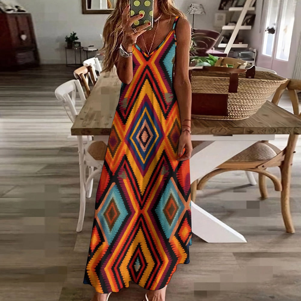 Geo-Pattern Maxi Dress - Vibrant & Trendy