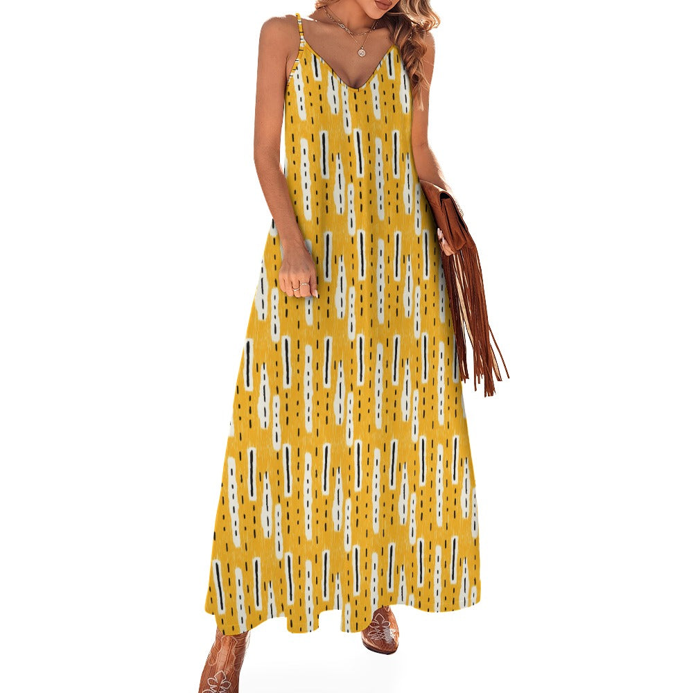 Mustard Drip Maxi Dress - Chic & Playful