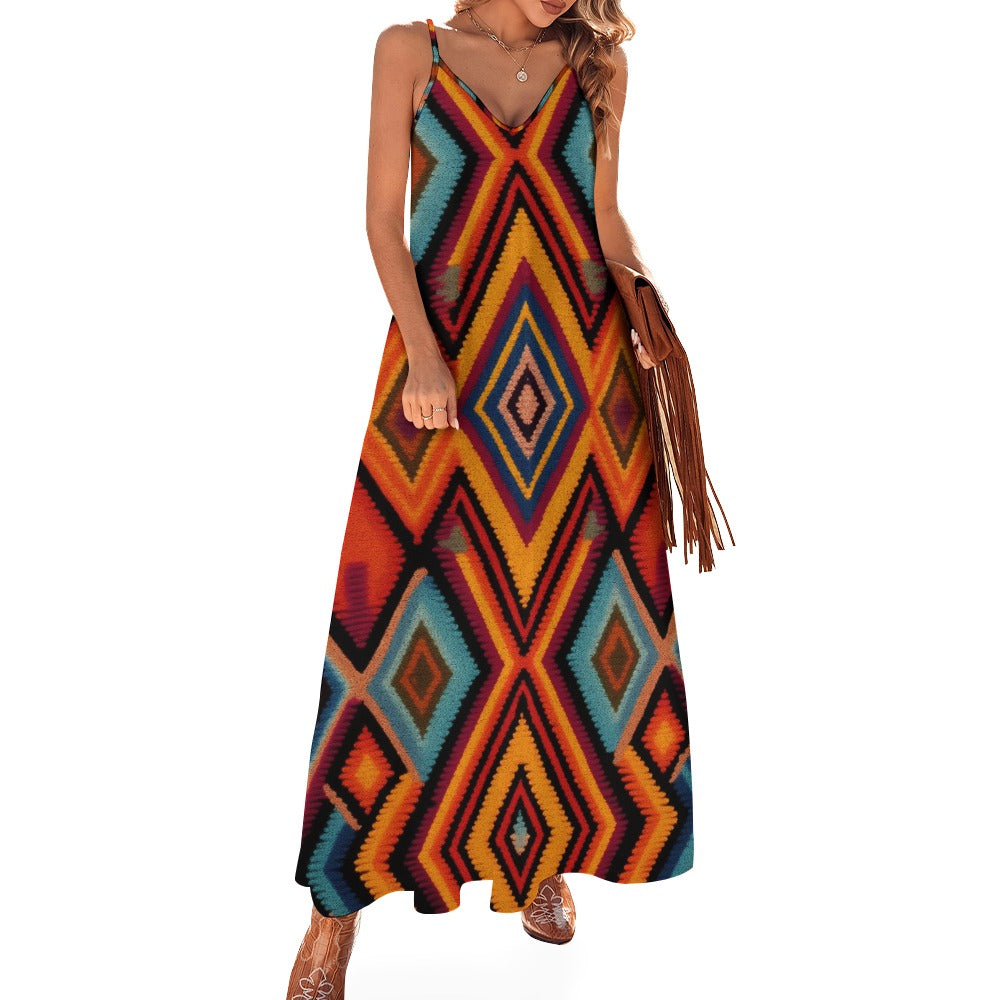 Geo-Pattern Maxi Dress - Vibrant & Trendy