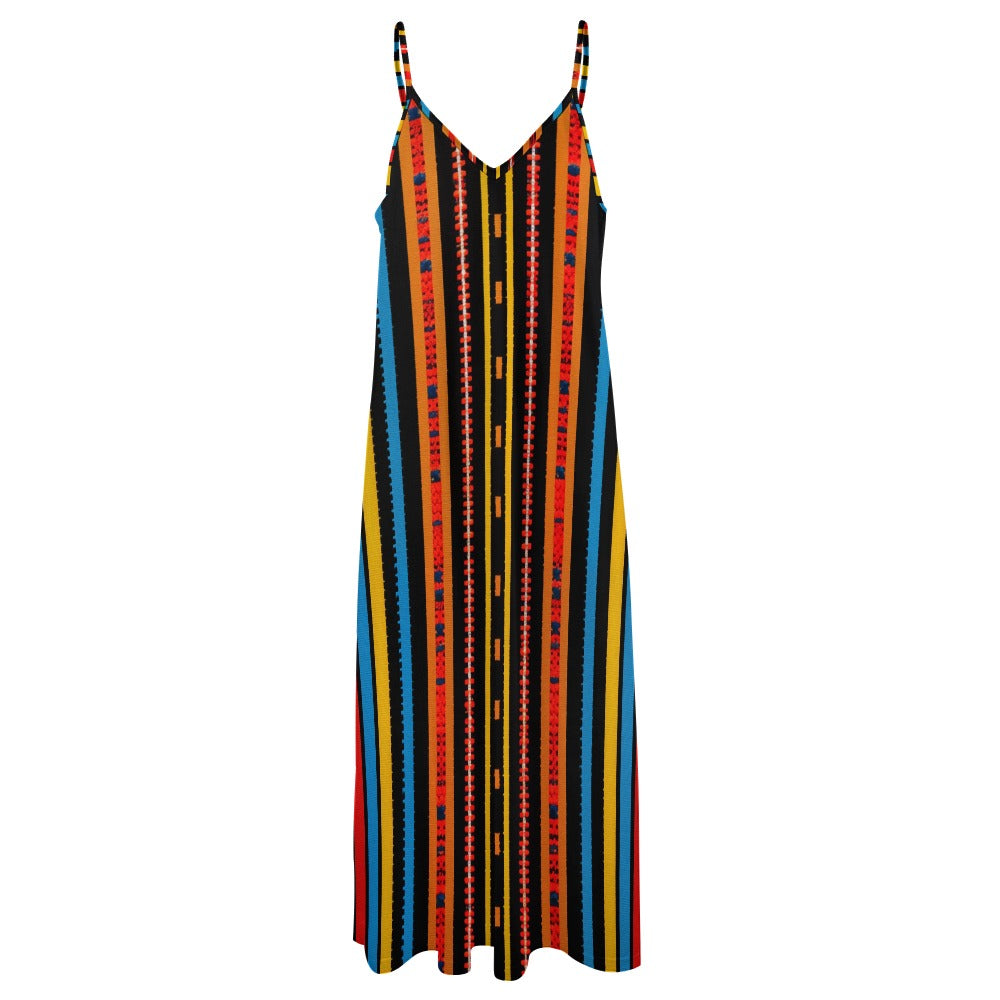 Vibrant Tribal Maxi Dress - Sleek & Striped