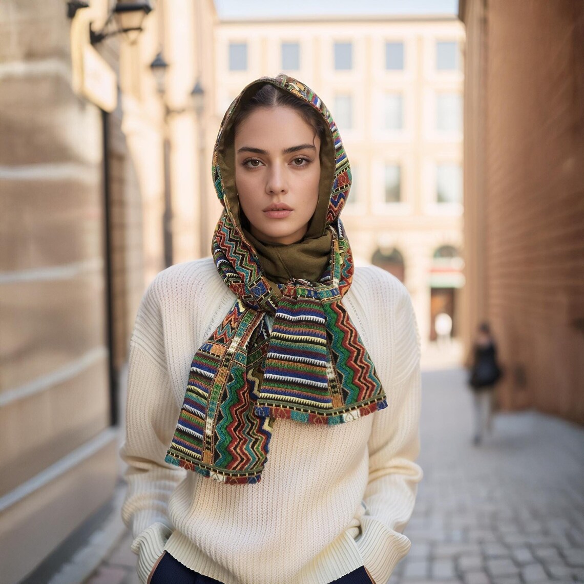 The Mesa Hooded Scarf | Southwestern Boho Patchwork Hood