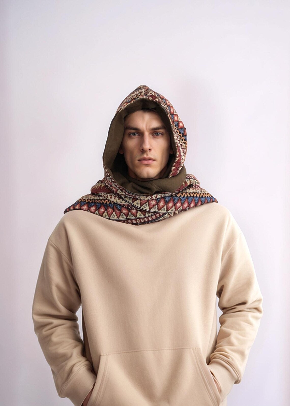 Hooded Scarf for Fall & Festivals | Tribal Linen-Lined Hood