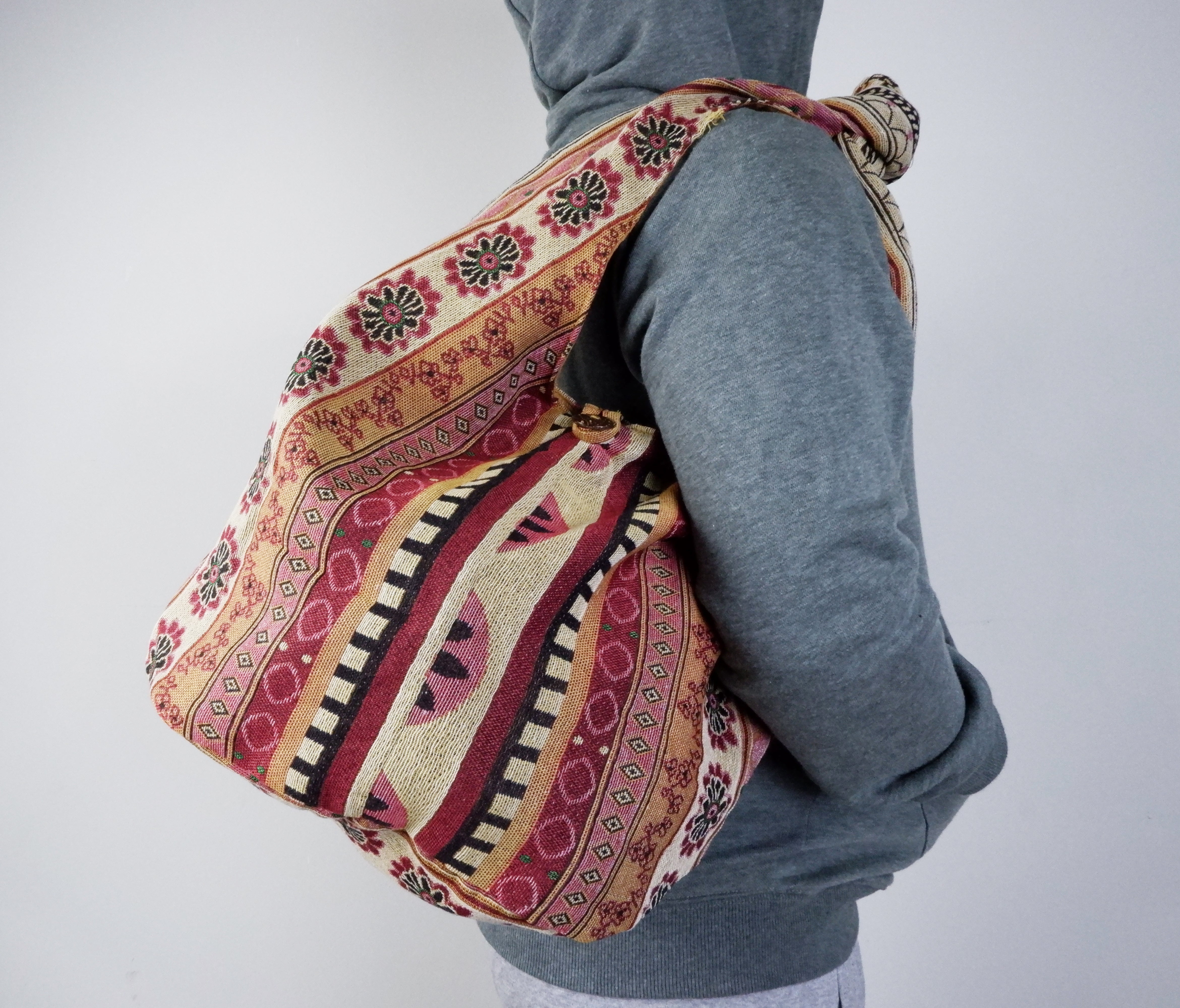 Stylish Vegan Boho Crossbody Bag - Durable Native Woven Fabric with Chic Flower Print - hippiealley