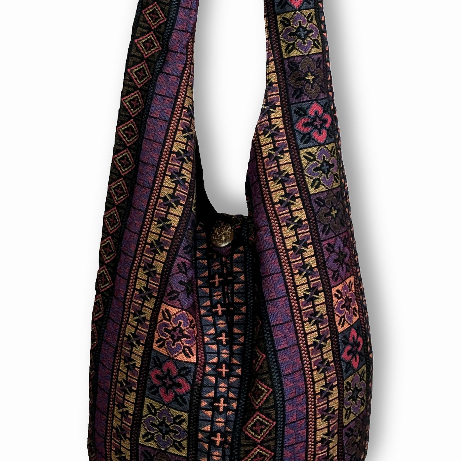 Purple Floral - Hippie Crossbody Bag - hippiealley