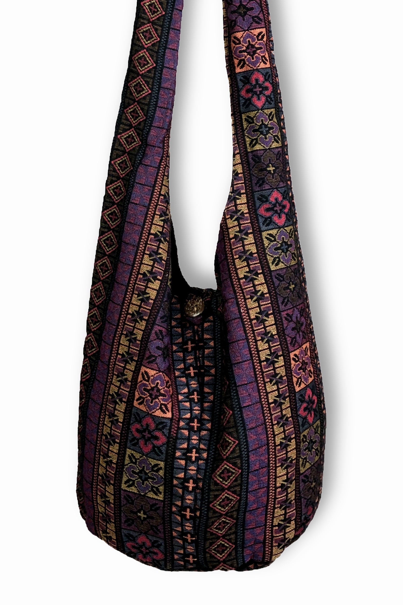 Purple Floral - Hippie Crossbody Bag - hippiealley