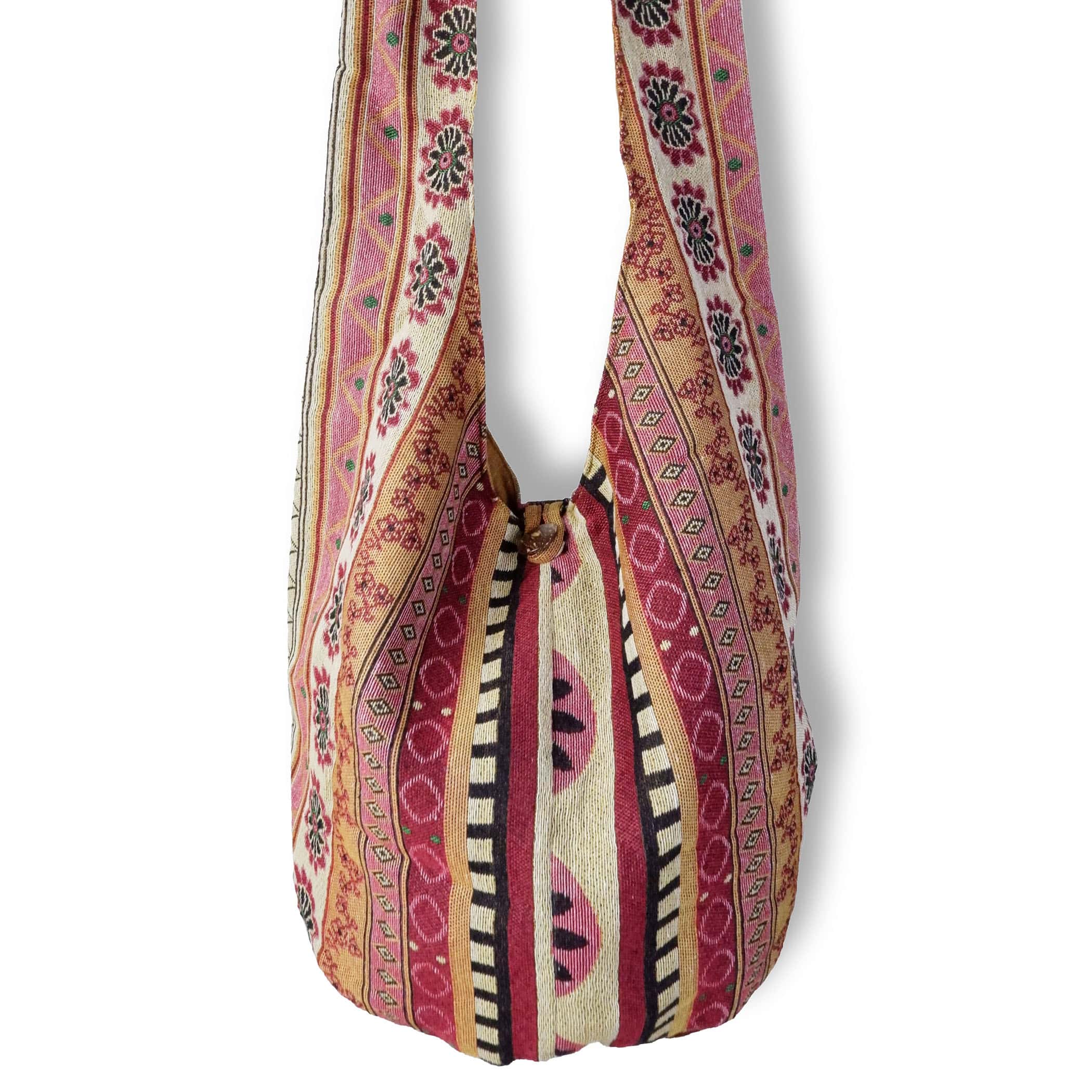 Stylish Vegan Boho Crossbody Bag - Durable Native Woven Fabric with Chic Flower Print - hippiealley