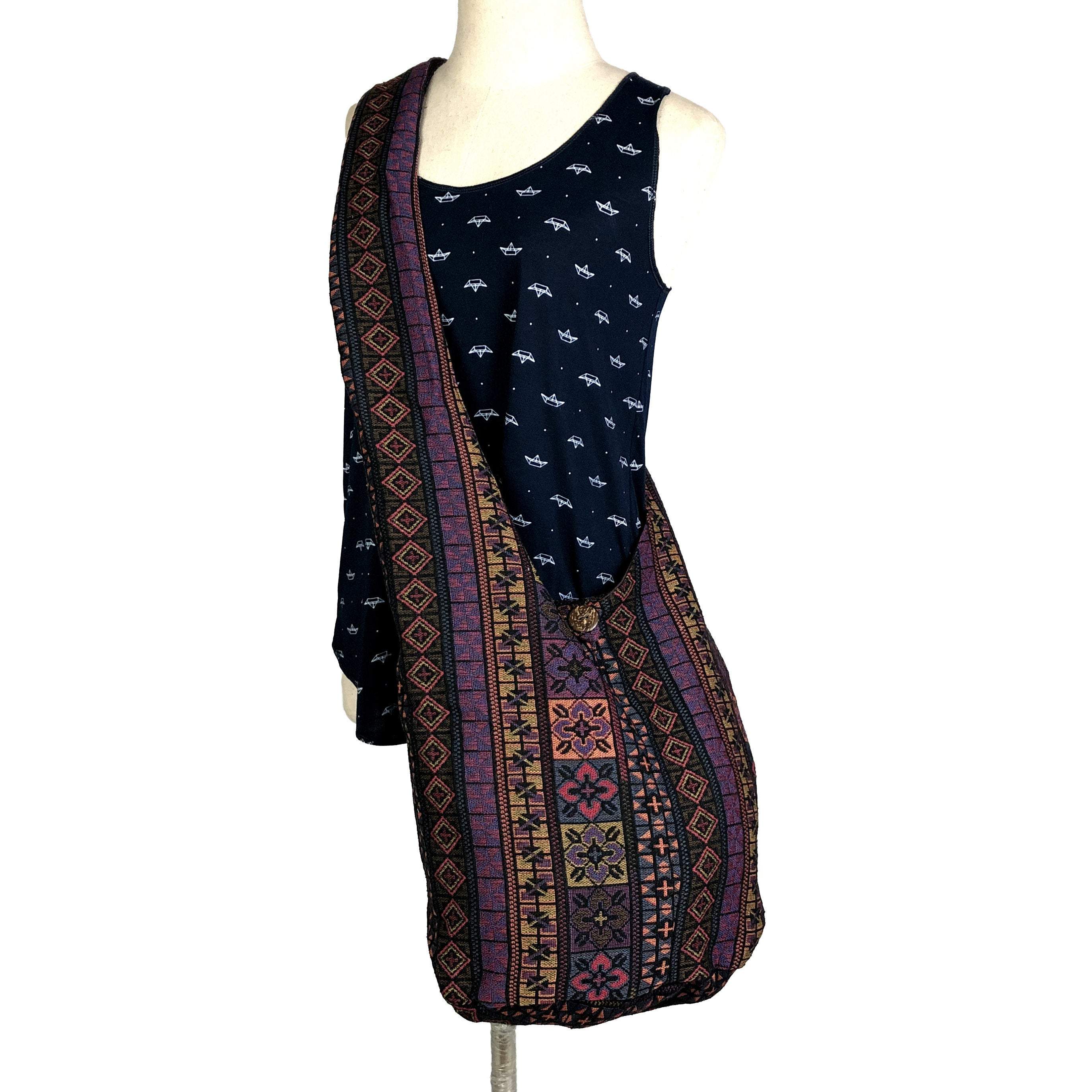 Purple Floral - Hippie Crossbody Bag - hippiealley